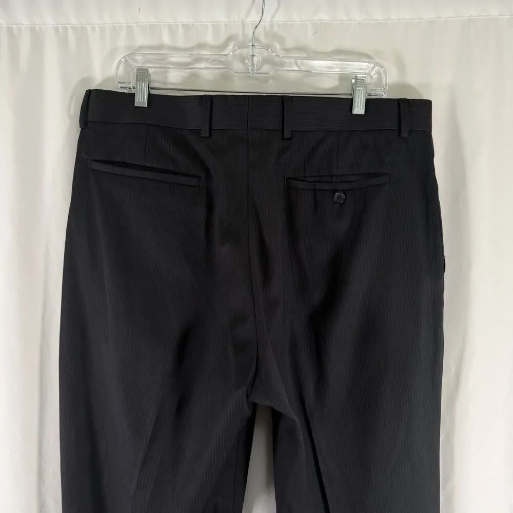 Banana Republic Wool Blend Dress Pants Men's 36x32 Black Striped Flat Front Pock